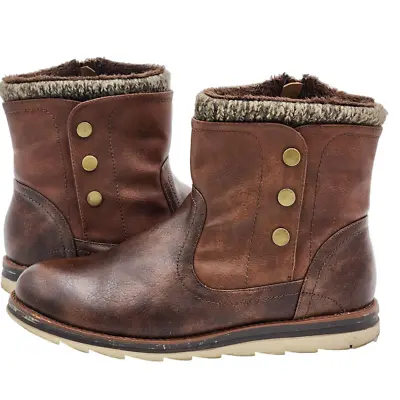 Muk Luks Boots Womens Size 9 Ankle Length Faux Fur Lined Outdoor Button Accent • $25.49