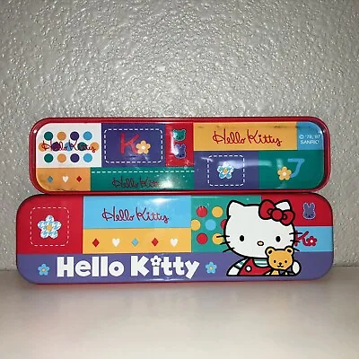 Vintage Sanrio Hello Kitty Tin Metal Pencil Case Organizer With Liner 1997 JAPAN • $28.99