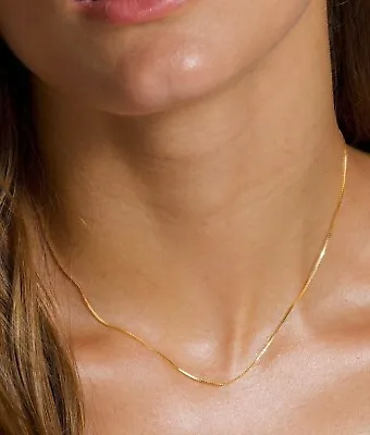 18K Solid Yellow Gold Box Necklace Real Gold Chain 24  • $139.99