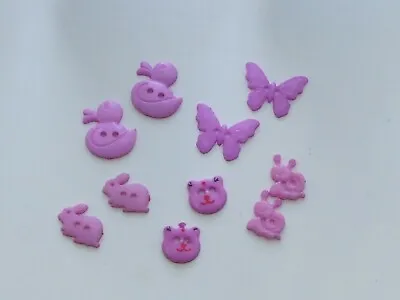 10 Baby's ButtonsRabbitBearSnail Etc.MAUVE 2 Holes Flat Backs. SewingCrafts  • £1.75