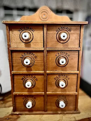 Wooden Spice Cabinet 8 Drawer Antique Early 1900 Porcelain Pulls Primitive Made • $129.97