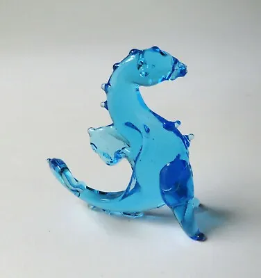 Vintage Miniature Glass Dragon Figurine Clear Blue Turquoise 1.5  Tall  • $9