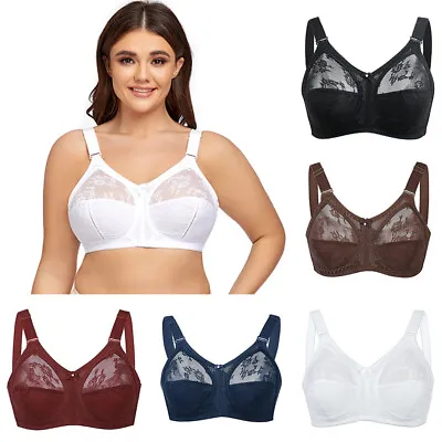 Womens Full Coverage Plus Size Comfort Minimizer Bra Wirefree Non Wired Lace Bra • $14.56