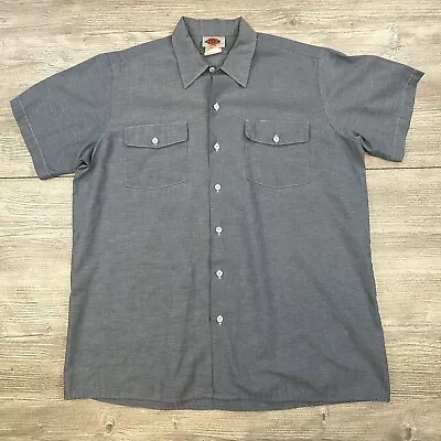 VTG Dickies Shirt Mens XL Blue Chambray Denim Short Sleeve Contrast Stitch • $14