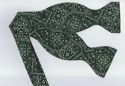 Green Bandana Bow Tie / Dark Green / Cowboy Western Bandana / Self-tie Bow Tie • $14.99