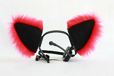 $18.99 • Buy RED & BLACK Furry Kitty Cat EARS Wolf Fox NECOMIMI COVERS ONLY Cosplay Anime