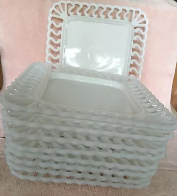 Vintage 1-9 1/2  8-8 1/2  Square Milk Glass Plates • $24.99