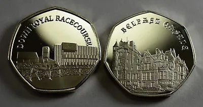 £8.99 • Buy Pair Of Silver Commemoratives, BELFAST CASTLE, DOWN ROYAL RACECOURSE. N Ireland