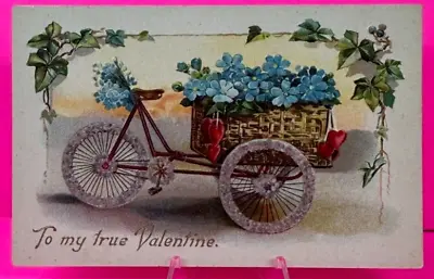 1910 COLOR To My True Valentine 3 Wheel Tricycle Post Card • $24.99