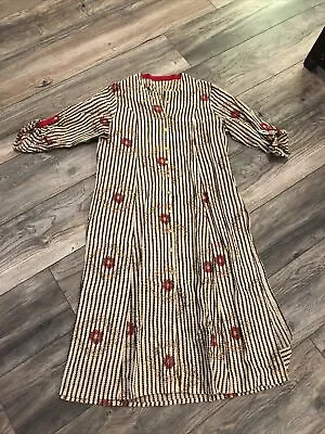 Vintage Striped Flower Dress Very Nice Women's M Handmade • $18.89