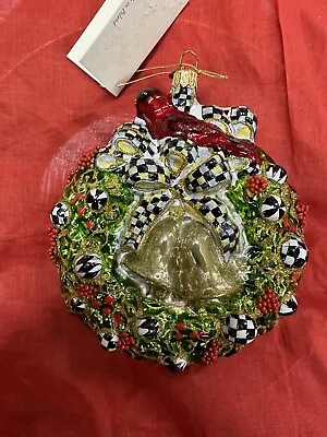 MACKENZIE CHILDS Cardinal Wreath - GLASS CHRISTMAS ORNAMENT - Nib • $59