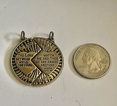 Vintage 2 Piece Goldtone Mizpah Coin Pendant Bible Quote 1 For Thee & 1 For Me • $49.99