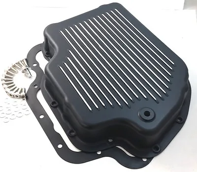 SHALLOW Black Finned Aluminum TH-400 TH400 Turbo 400 Transmission Pan Chevy   • $68.99