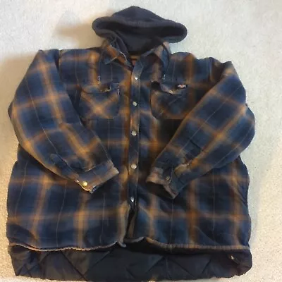 Dickies Jacket Mens 54 Blue Plaid Hoodie Shirt  Zip Snap Pockets Shacket Work  • $22