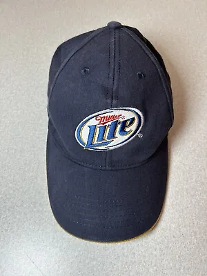 Miller Lite Beer Navy Yellow Adjustable Hook And Loop Back Baseball Cap Hat Logo • $9