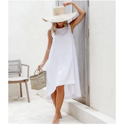 Magic Linen Royal Toscana Minimalist Linen Dress In White Seen On Meghan Markle • $55