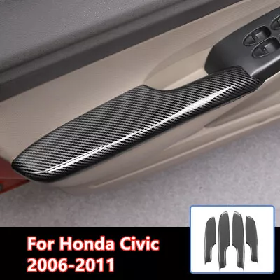  4X Carbon Fiber Door Armrest Panel Cover Trim Decor For Honda Civic 2006-2011 • $48.50