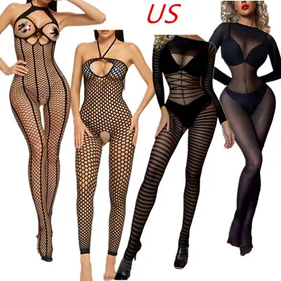 US Sexy Women Fishnet Jumpsuits Sheer Bodystockings Lingerie Babydoll Sleepwear • $5.51