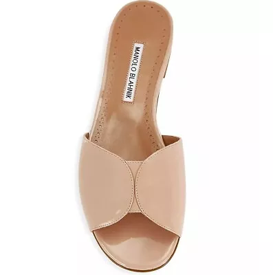 NEW Manolo Blahnik Houramu Patent Leather Tan Flat Slide Sandals 41EU/10US • $400