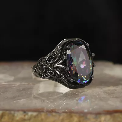 925 Sterling Silver Ring Gothic Original Natural Mystic Topaz Stone For Men's • $66