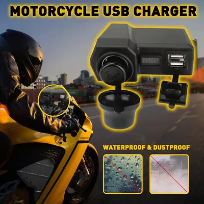 Waterproof Motorcycle Handlebar Dual USB Phone Charger Cigarette Lighter Socket • $13.99