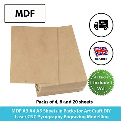 MDF Sheet Packs A2 A3 A4 A5 Crafts Laser CNC Pyrography Fibreboard • £160
