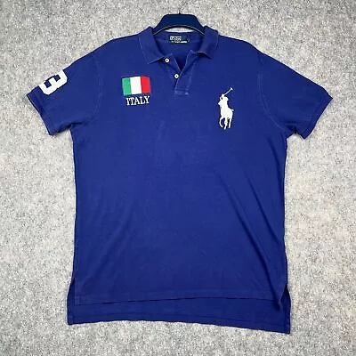 Polo Ralph Lauren Shirt Mens XL Big Pony #3 Italy USA Flag Embroidered Polo Top • £59.99