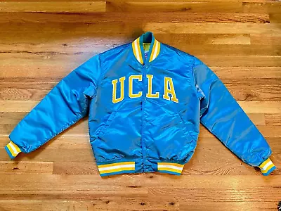 Vtg Starter Blue Satin UCLA Bruins Bomber Jacket Sz M Insulated Snap Front XLNT • $275