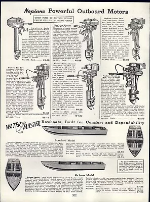 1941 PAPER AD Neptune Outboard Motor Water Master Rowboat Twin Johnsons Skates • $19.99