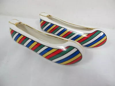 Vintage Multi Color Stripes Shoe Canoes  Ashtray Set  Snow Bone China  Haengnam • $19.95