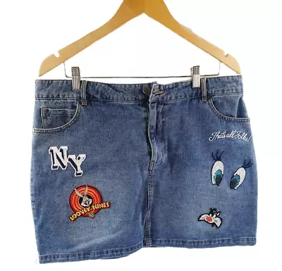 Looney Tunes Denim Skirt Women's Size XL Waist 84-90cm • $18.56