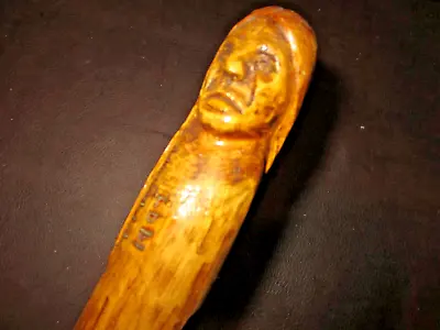Mwx.75: All Wooden Hand Carved Folk Art Signed & Dated Indian Walking Stick Cane • $34.99