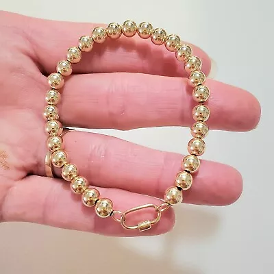 Carabiner 14k Solid Yellow Gold 6mm Ball Bead And Clasp Bracelet • $306