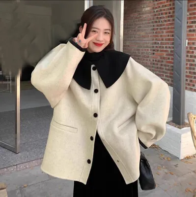 Korean Girls Wool Blend Loose Winter Sweet Cute Womens Jackets Short Outwear • $88.53