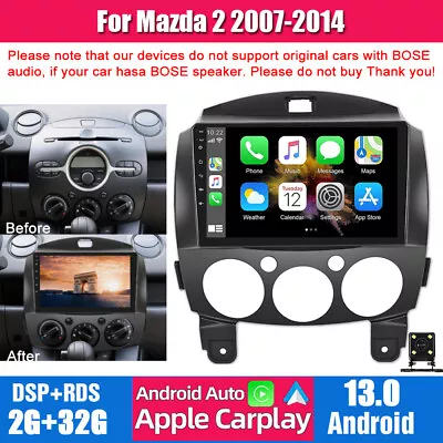 For Mazda 2 2007-2014 Android 13 Car Stereo GPS BT Navigation Radio Wifi Carplay • $107.79