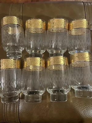 Vintage Lot Of (8) Culver Tyrol Floral Gold Band Rim Mid-Century Glasses 5.25” • $50