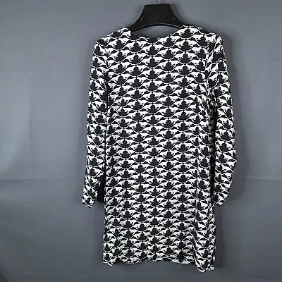 H&M Womens Dress Size 6 Black White Cats Long Sleeve Shift Mini Button Back • $13.98