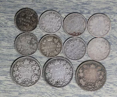 11 Canada Queen Victoria Silver Coins - 8 Dimes 1871-1900 Three Quarters 72-99 • $0.99