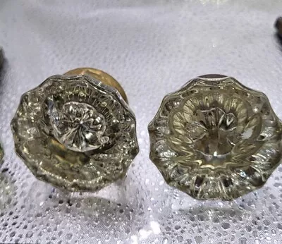 Antique Vintage 2-sets Clear Crystal Glass & Brass Door Knobs On Spindle • $9.99