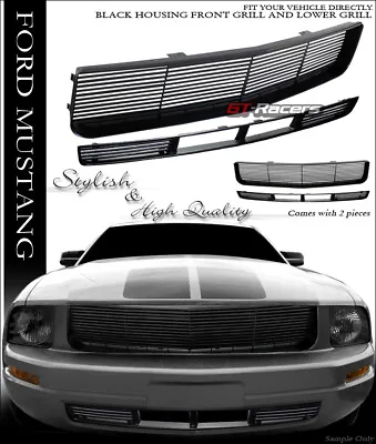 Black Horizontal Front Upper Hood+Lower Bumper Grille For 05-09 Ford Mustang V6 • $82