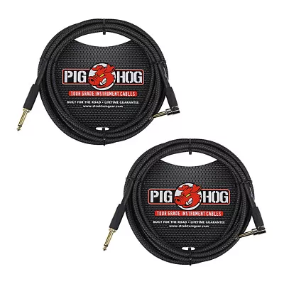 Pig Hog PC-H10BKR 1/4  Right-Angle Black Woven Instrument Cable 10 Feet 2-Pack • $29.95