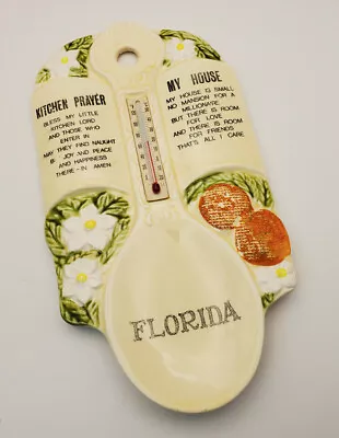 Vintage FLORIDA Ceramic Kitchen Prayer My House Poem Spoon Rest & Thermometer • $6.95