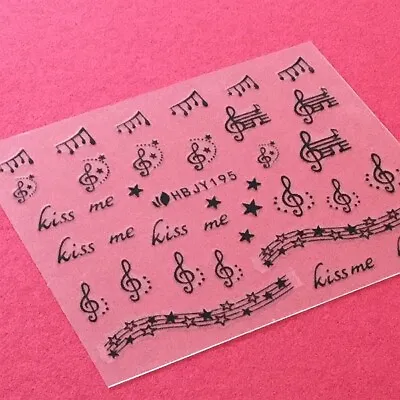 4 Colors Musical Note Staff Stave Notation Kiss Star Art Nail Sticker HBJY195 • $3.25