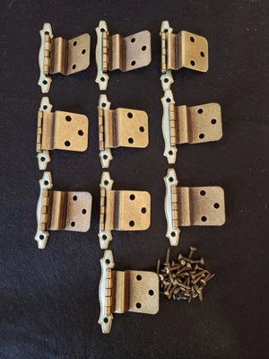 $19.99 • Buy Lot Of 10 Vintage/Antique Silver Paint On Gold Metal Cabinet Offset Hinges