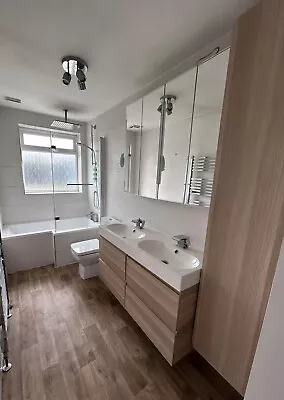 Full Bathroom Suite. (Bath His & Hers Basin Vanity Toilet Cabinets & 3 Taps) • £1