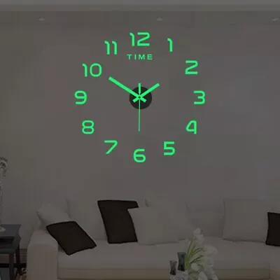 For Home Luminous Stickers Frameless Wall Decor Wall Clock 3D Digital Clock • £6.63