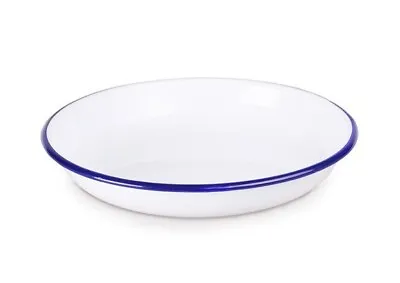 Falcon Enamel Rice Pasta Plate 18cm Classic White Blue Rim Round Enamelware Dish • £8.58