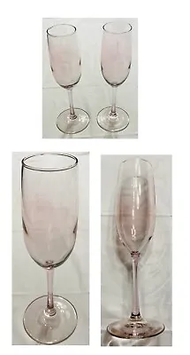 VINTAGE Champagne Flutes 8 Oz. PINK Blown Glass 9.25  Tall 2-Piece Set • $21.88
