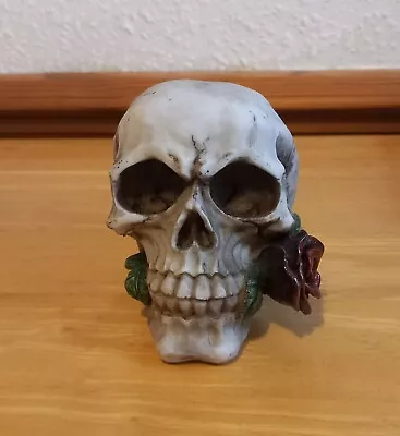 Rose From The Dead Skull Gothic Ornament Halloween Fantasy Horror Decoration  • £10