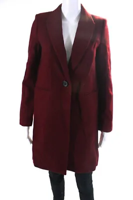 Zara Woman Womens Long Belted One Button Peacoat Jacket Burgundy Size Small • $42.69